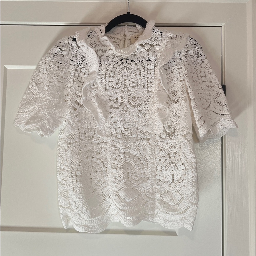 Sezane Eglantine Blouse Guipure Écru - Size 36